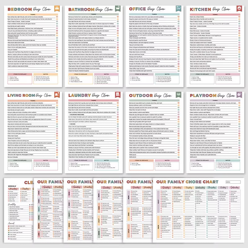 ADHD Cleaning Planner Bundle – Includes Home Cleaning Schedule, Weekly, Monthly, Year-Round Cleanliness Tips, Family Chore Chart