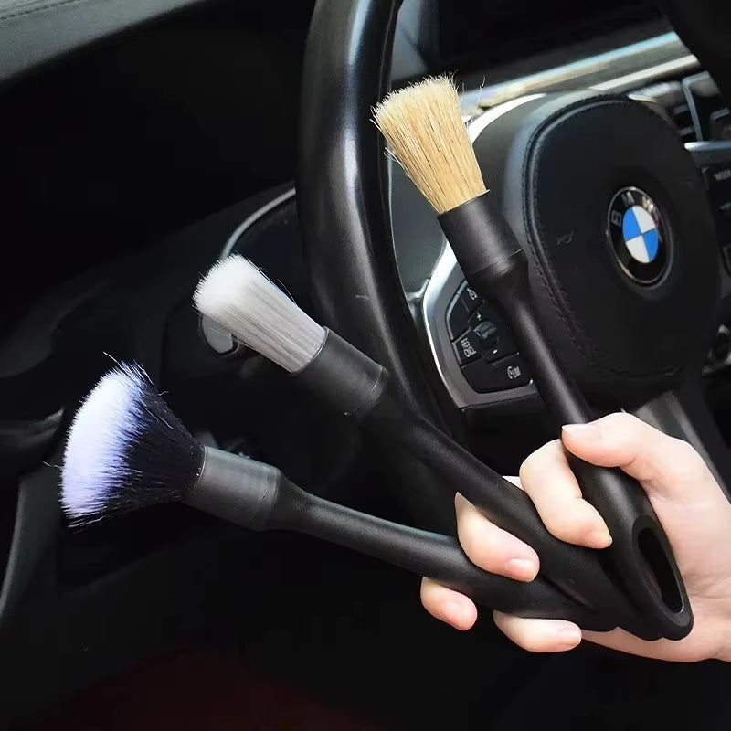 3PCS Automotive Interior Detail Brush Set Soft Synthetic Wool Instrument Panel Clearance Air Conditioning Outlet Dust Brush